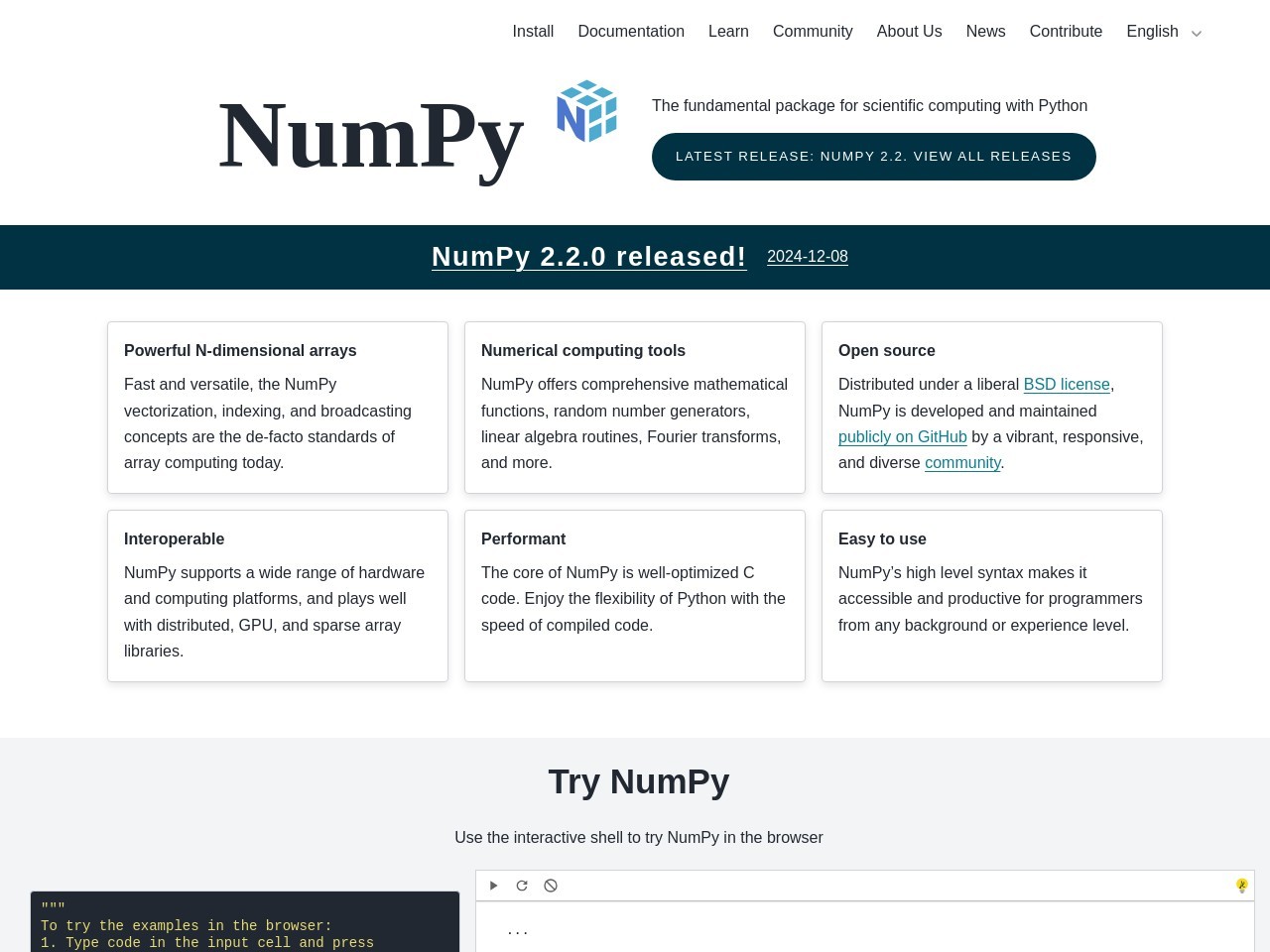 Numpy.org 98a766aeb9f78546a99db034cde054a1